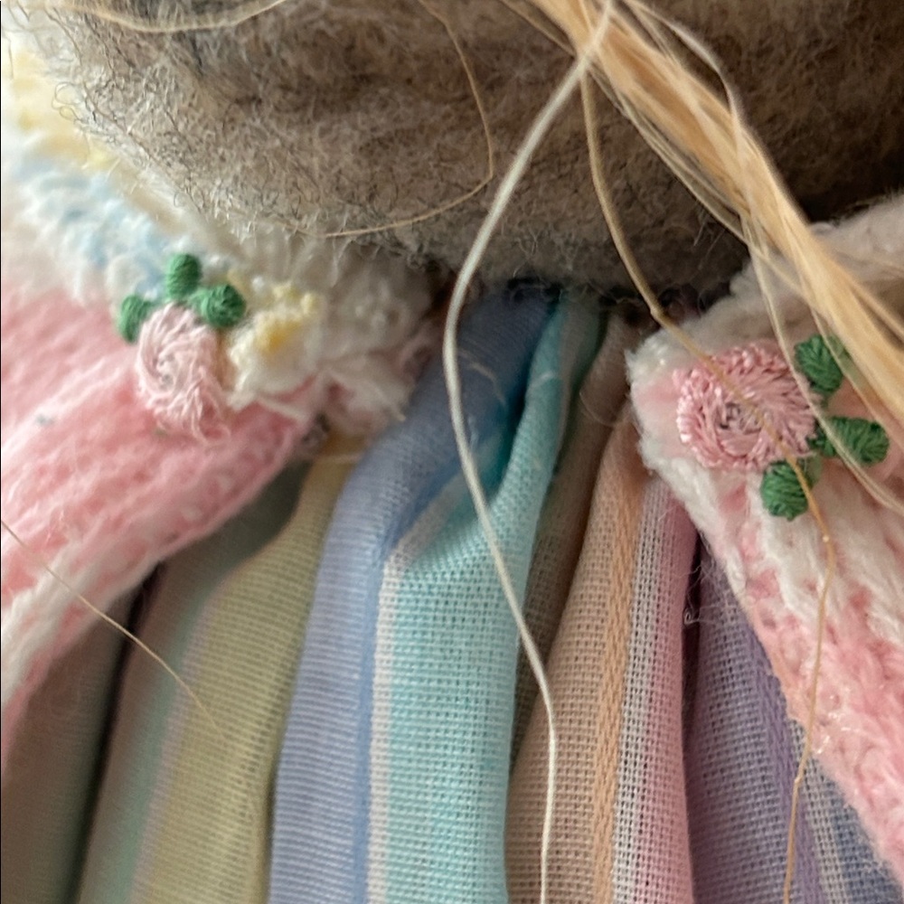 Vintage Hand Crafted Wool Bunny Pastel Dress with Sweater Decoration Handmade - Picture 3 of 8